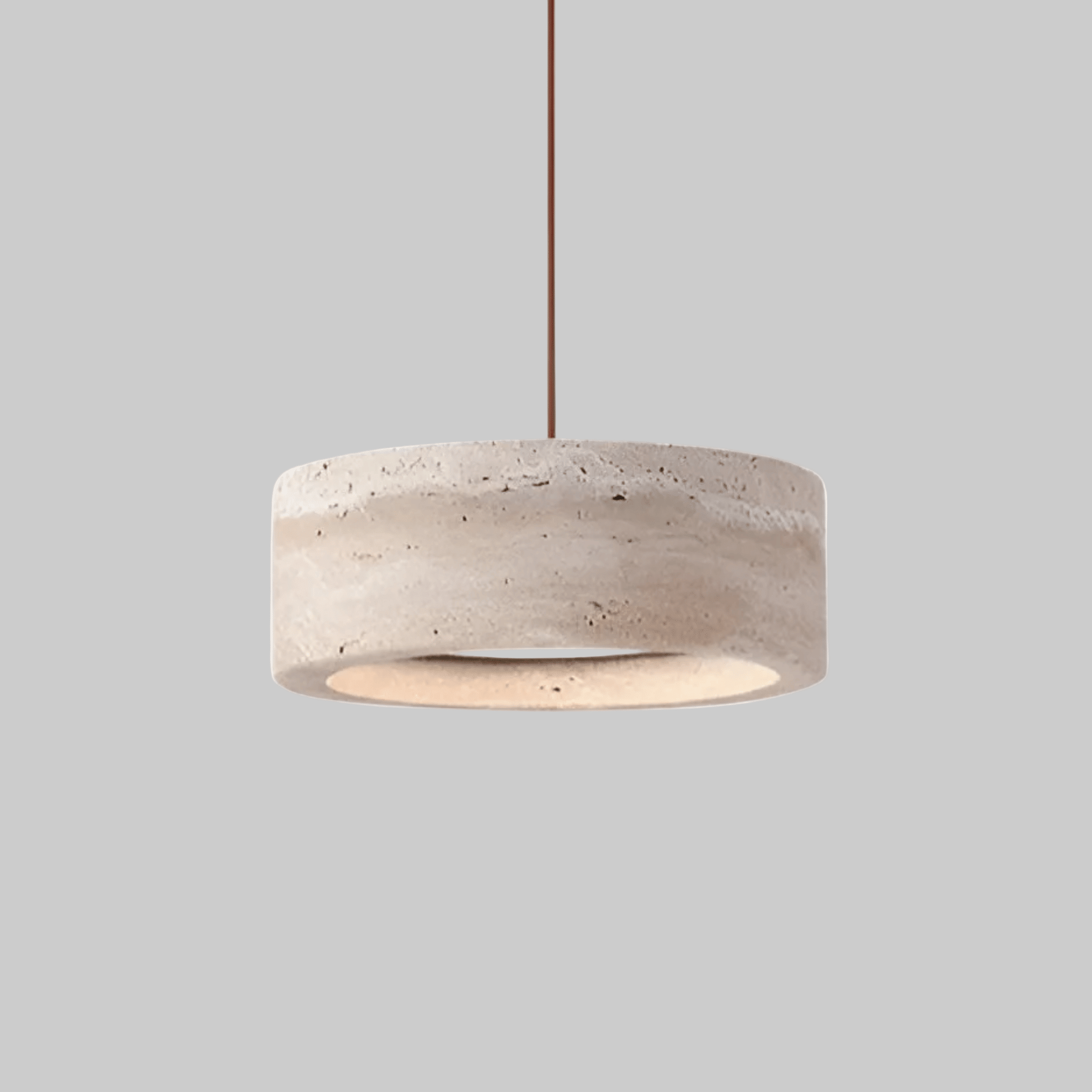 Travertine pendant light featuring a natural stone design and dimmable LED functionality, ideal for modern home decor. 0